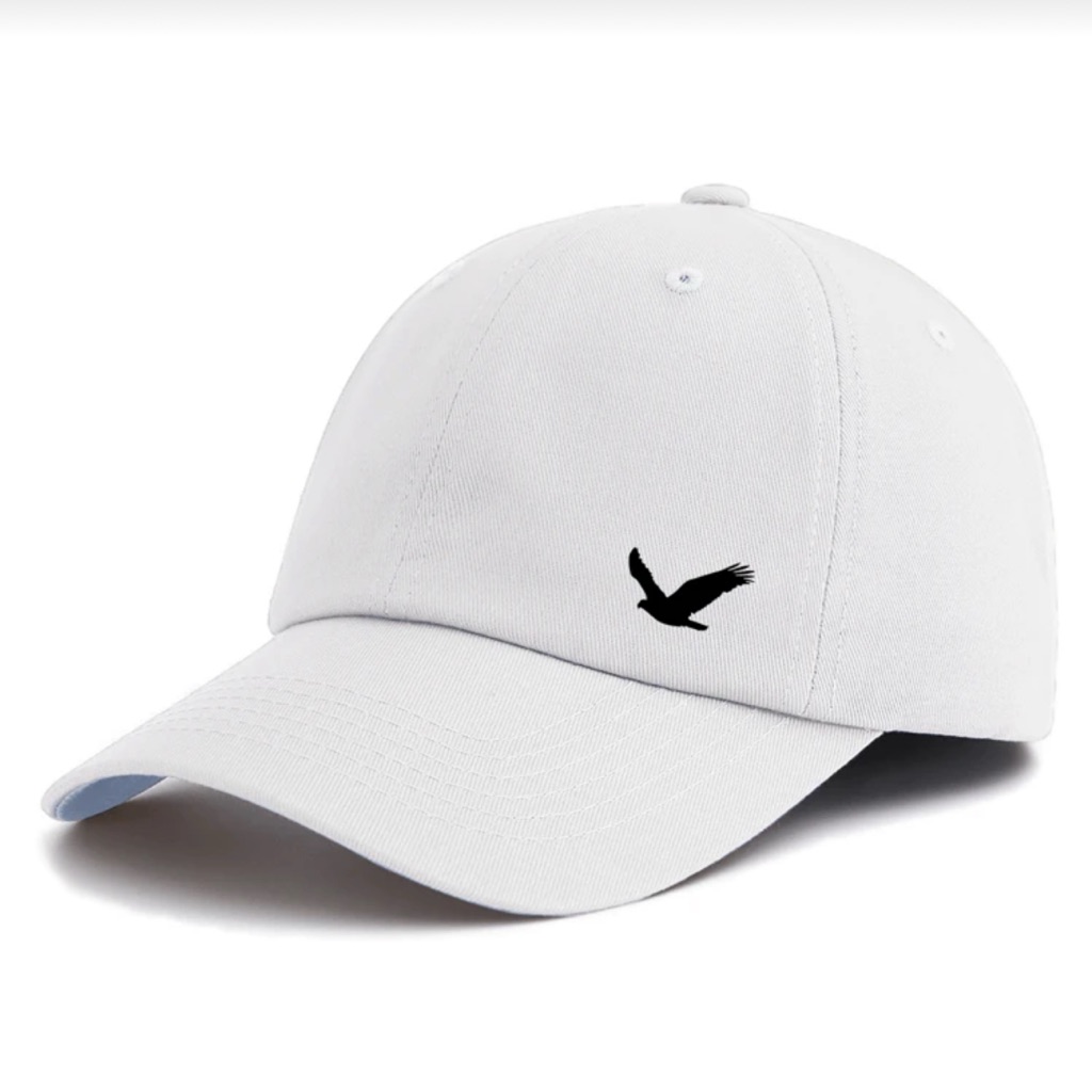 White Baseball Cap With Black Logo